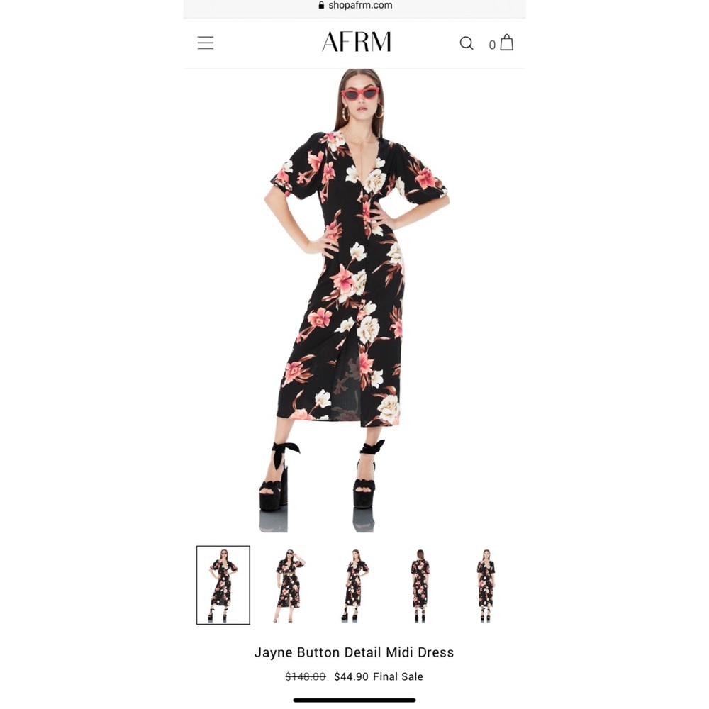 AFRM Jayne Button Detail Midi Dress NWT